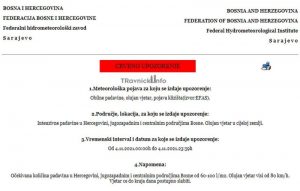 Crveno upozorenje za BiH zbog kiše i olujnog vjetra!