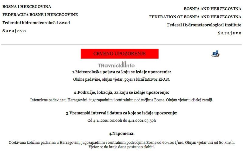 Crveno upozorenje za BiH zbog kiše i olujnog vjetra!