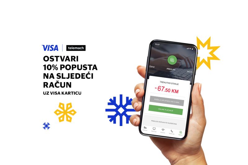 Platite Telemach račun Visa karticom i ostvarite uštedu od 10% na sljedeći račun!