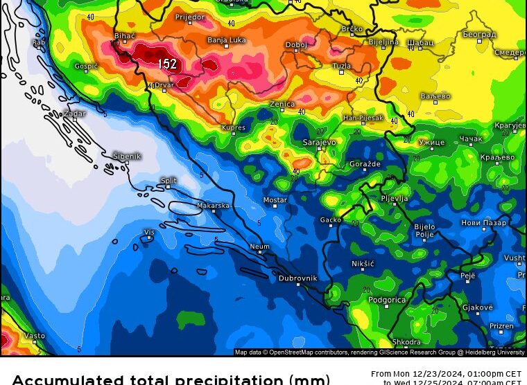 BHMETEO.ba: Detaljna prognoza padavina u BiH